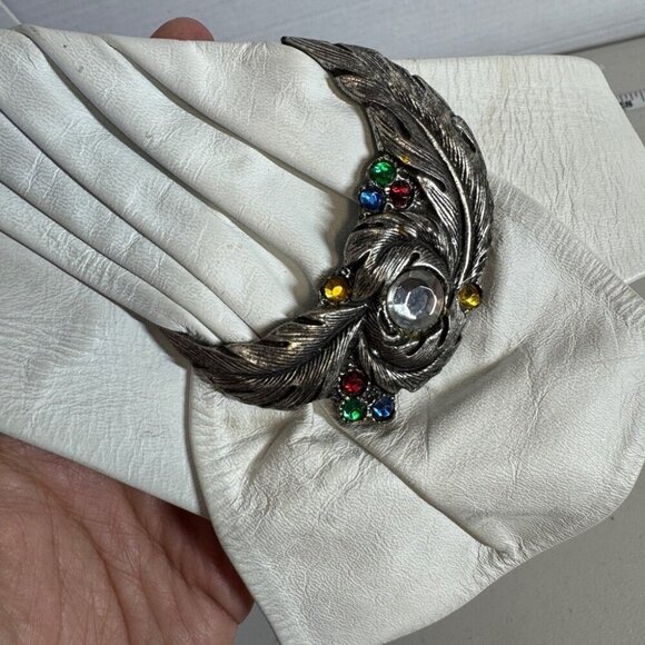 Vintage 80s Stefanie Kushner White Leather Belt Jeweled Feather Buckle Size S main image 14